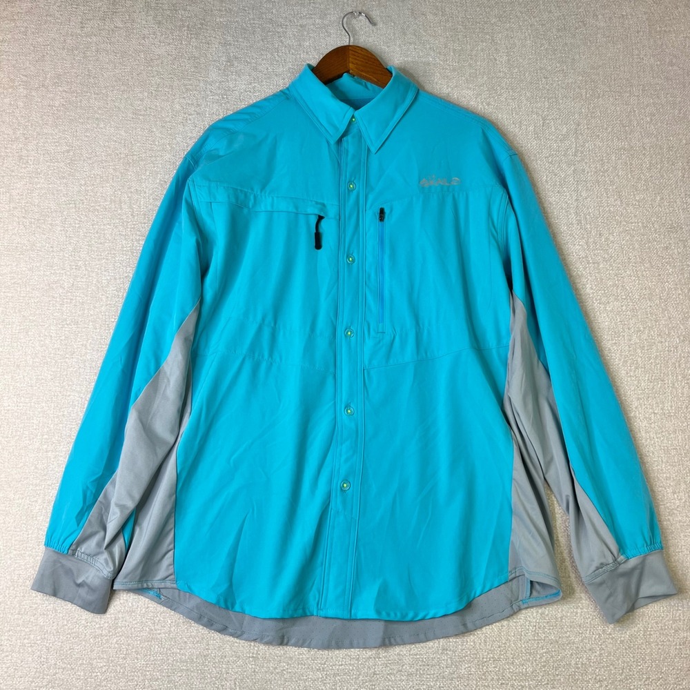 Loco Skailz Mens Large Blue Gray Long Sleeve Vented Fishing Performance Shirt